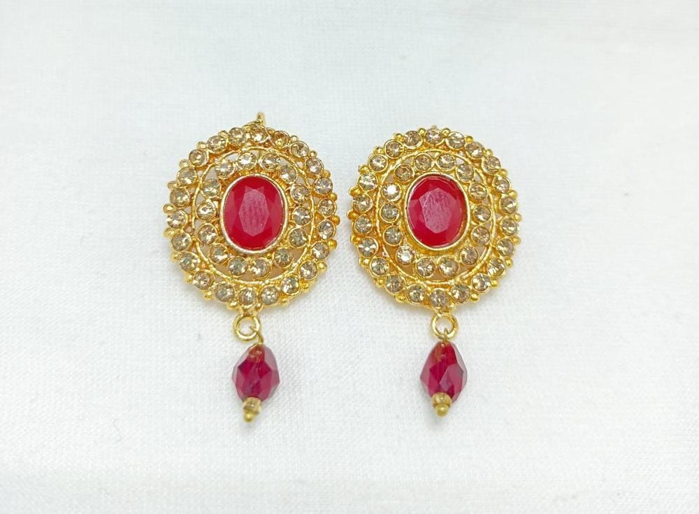 Golden Earrings with Red Stones for Weddings & Parties