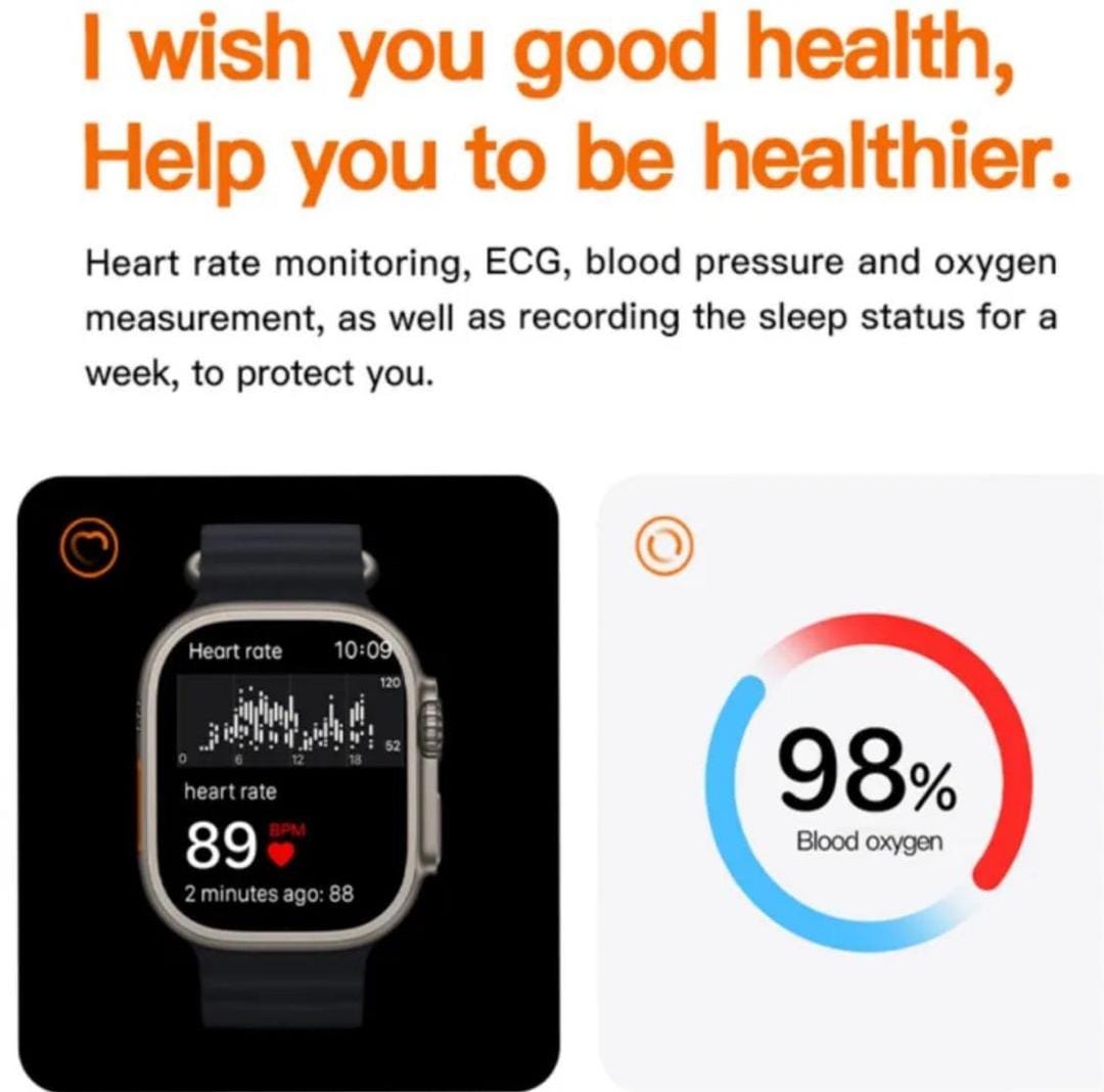 Ultra 2 Smart Watch Orange Silicone Bluetooth 5 Fitness Tracker