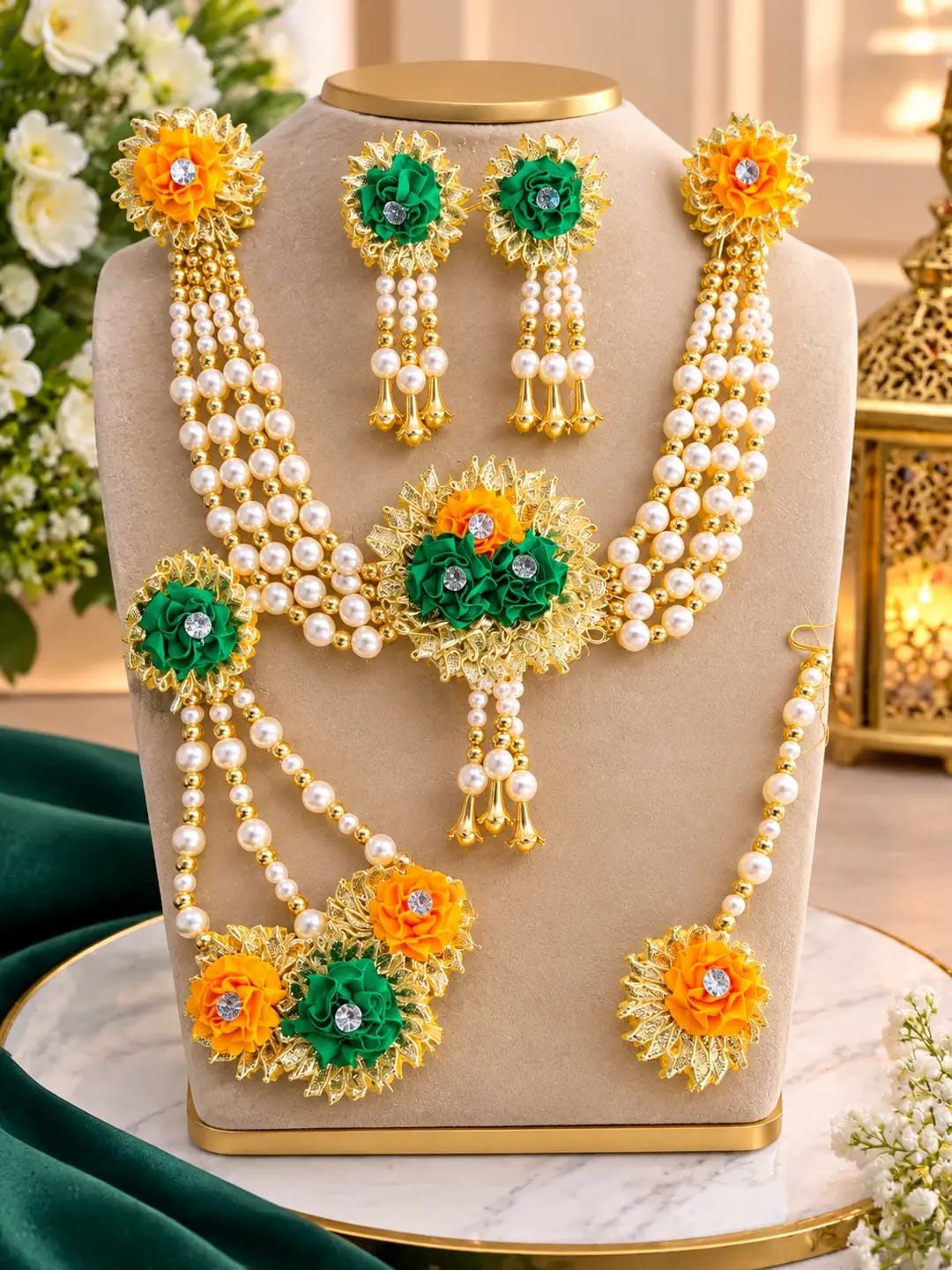Bridal Mehndi Jewellery Set Necklace Earing Kara Bangles Set