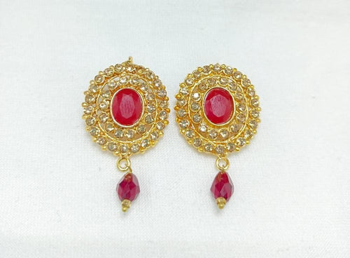 Golden Earrings with Red Stones for Weddings &amp; Parties