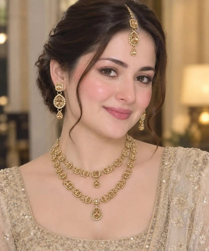 2 Layered Gold Plated Zircon Necklace Set