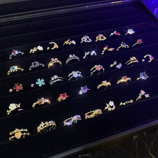 Adjustable Crystal Flower Rings for Women Daily Wear